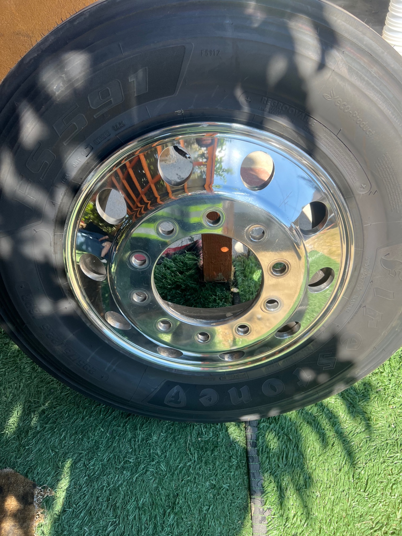 Tire mounted on polished commercial wheel