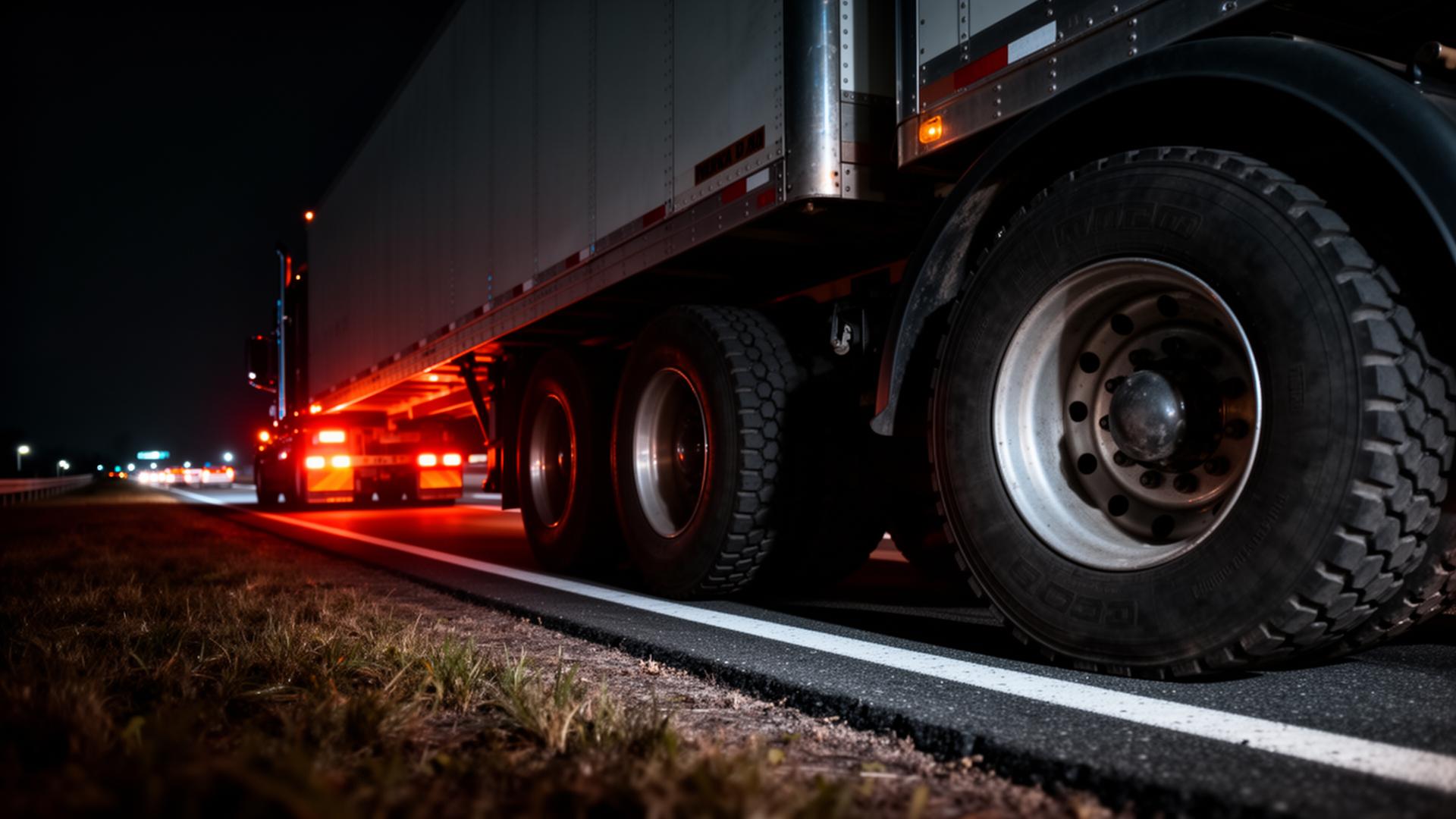 Semi truck tires on highway